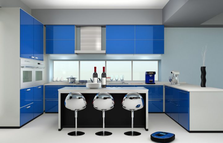 Modrá kuchyně pro relaxaci a odpočinek