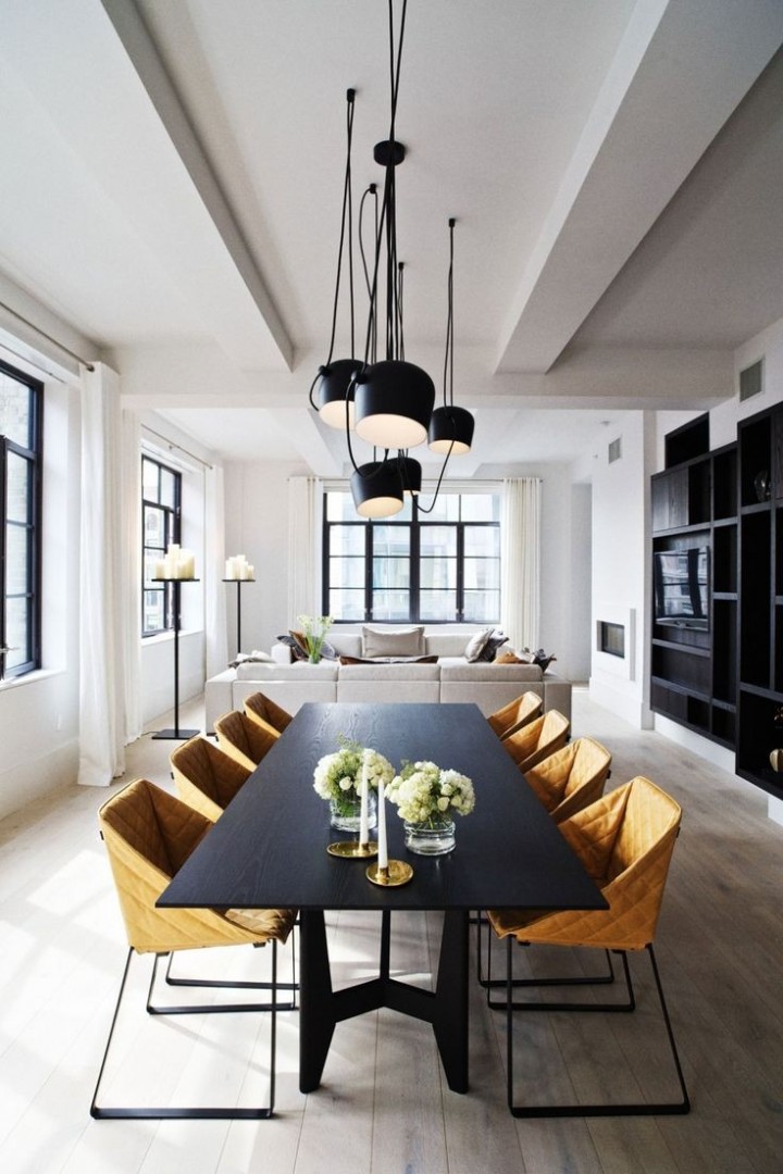Elegantní jídelna spojená s obývacím pokojem